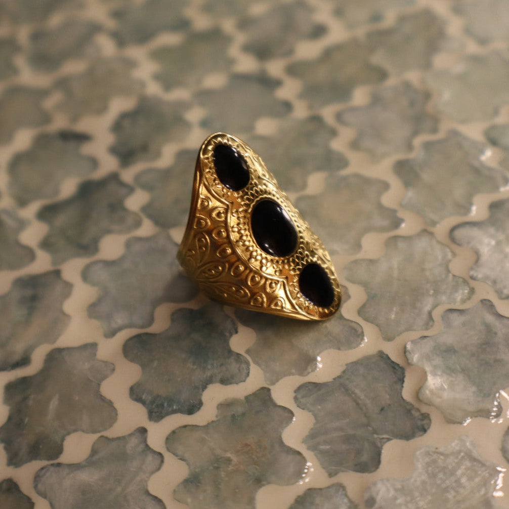 Gold Black Stone Statement Ring