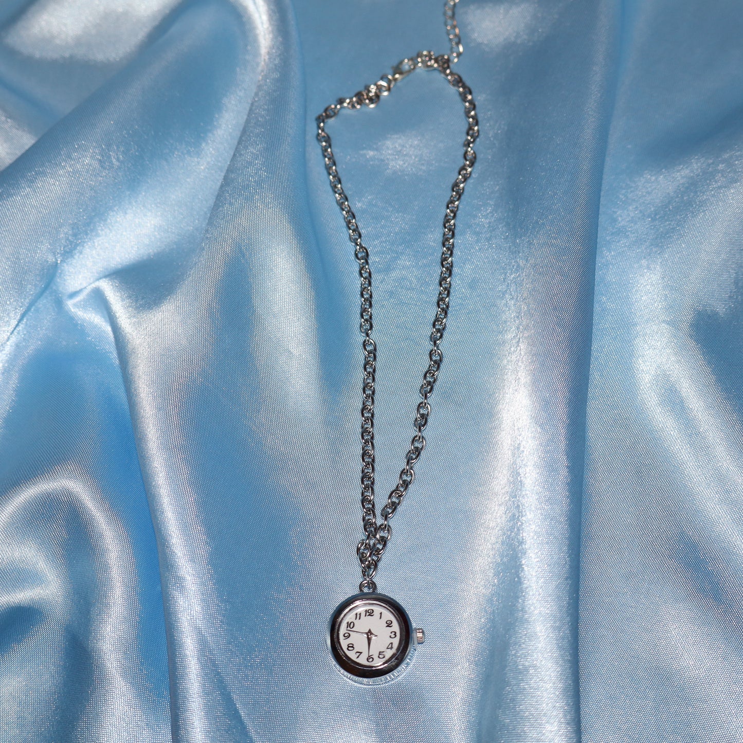 silver watch clock pendant necklace