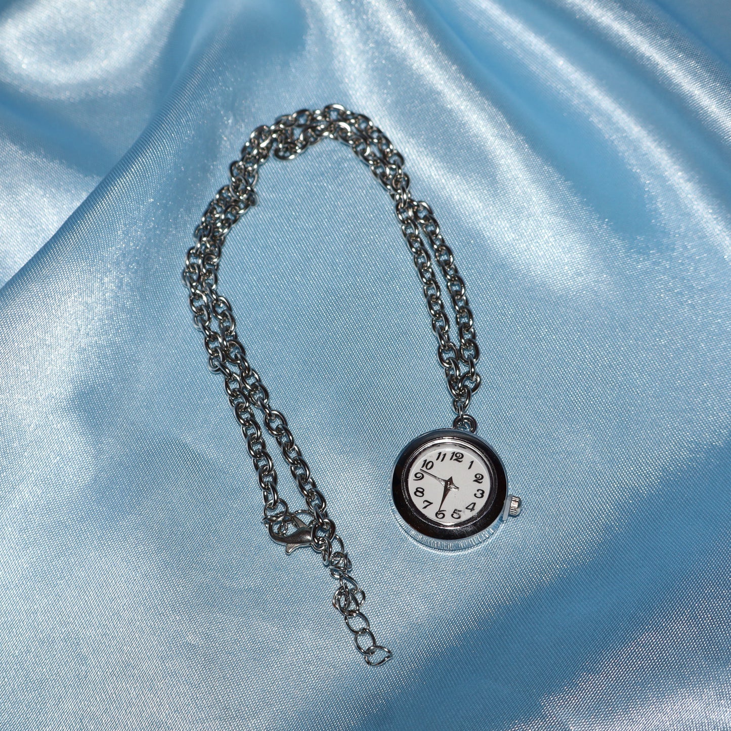silver watch clock pendant necklace