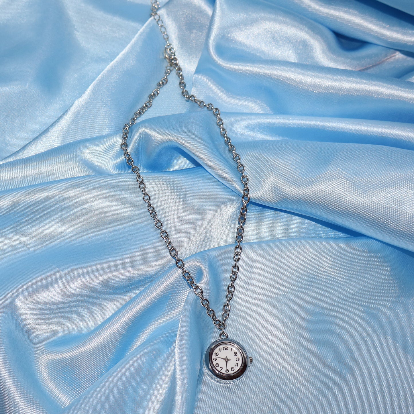 silver watch clock pendant necklace