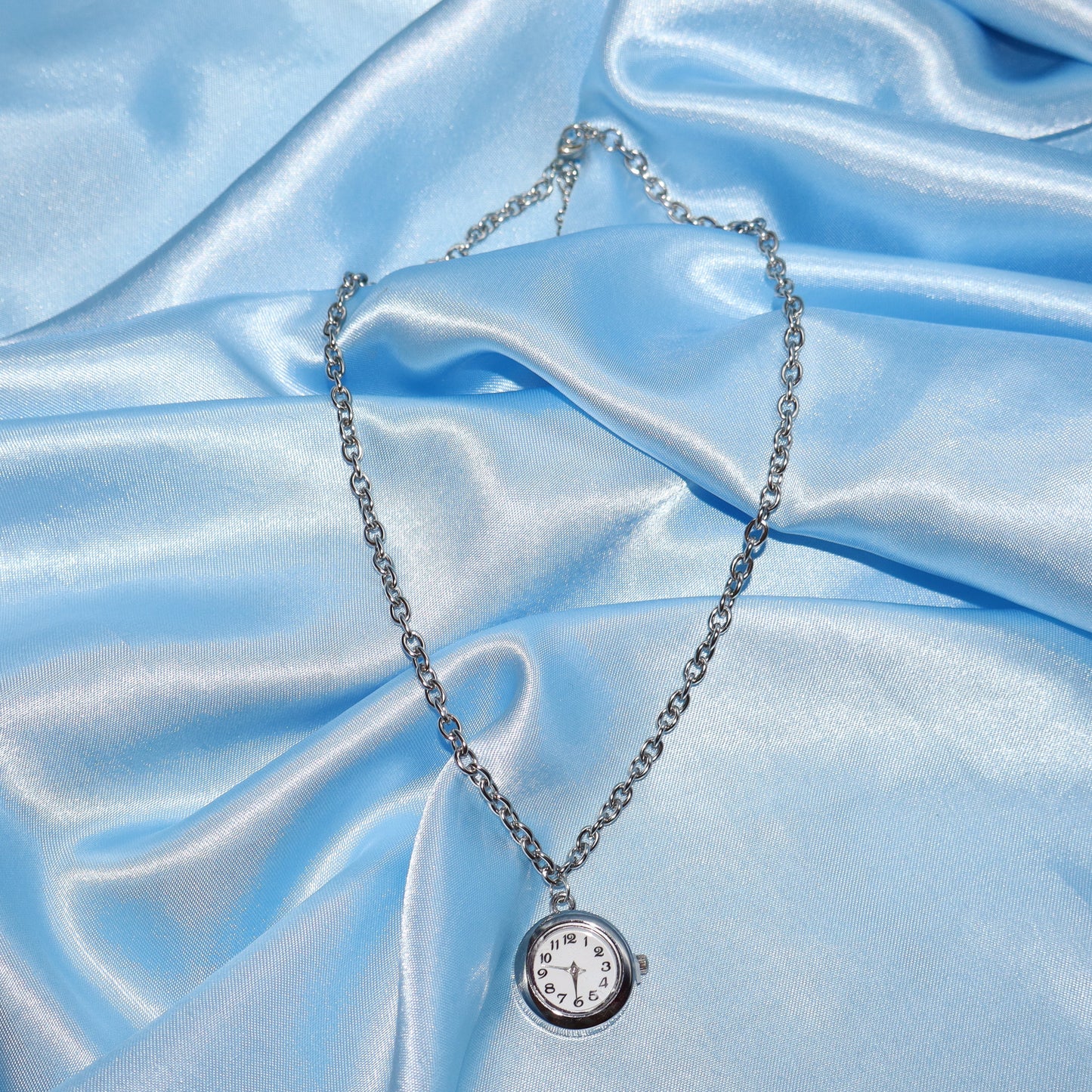 silver watch clock pendant necklace