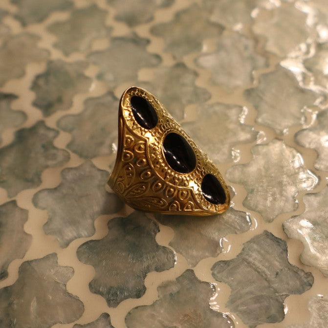 Gold Black Stone Statement Ring