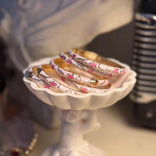 Pinky floral enamel bangle bracelet
