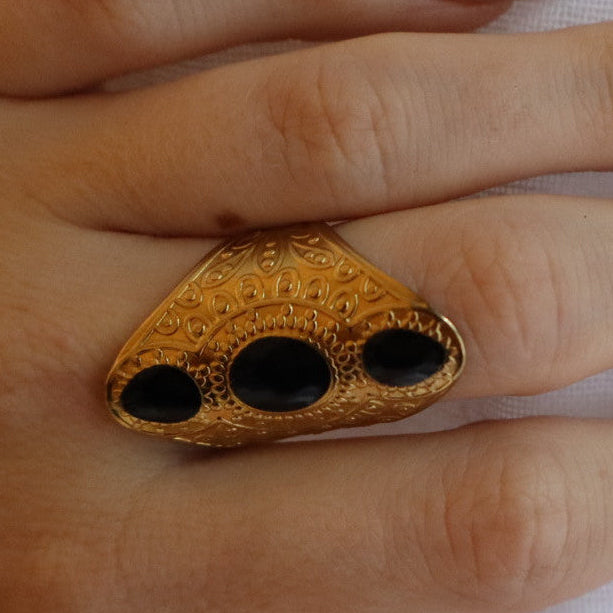 Gold Black Stone Statement Ring