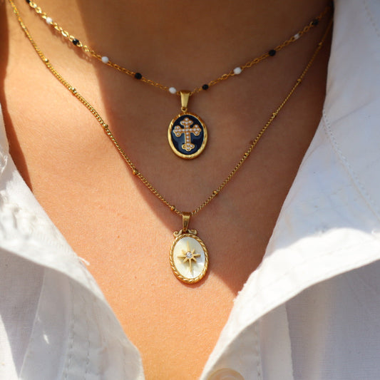beaded star girl white 18k gold plated necklace
