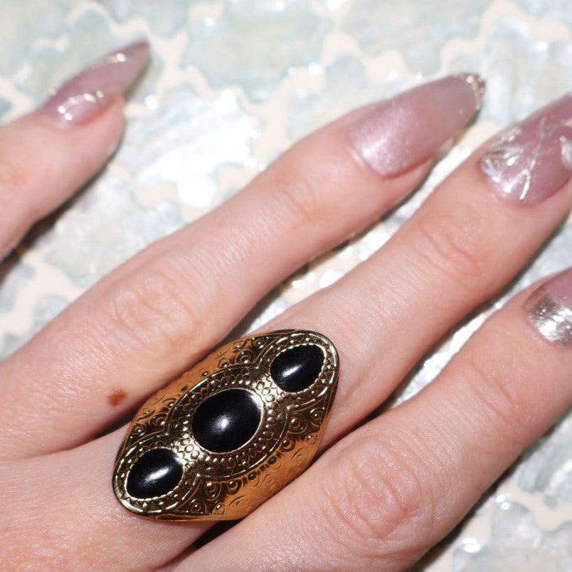 Gold Black Stone Statement Ring