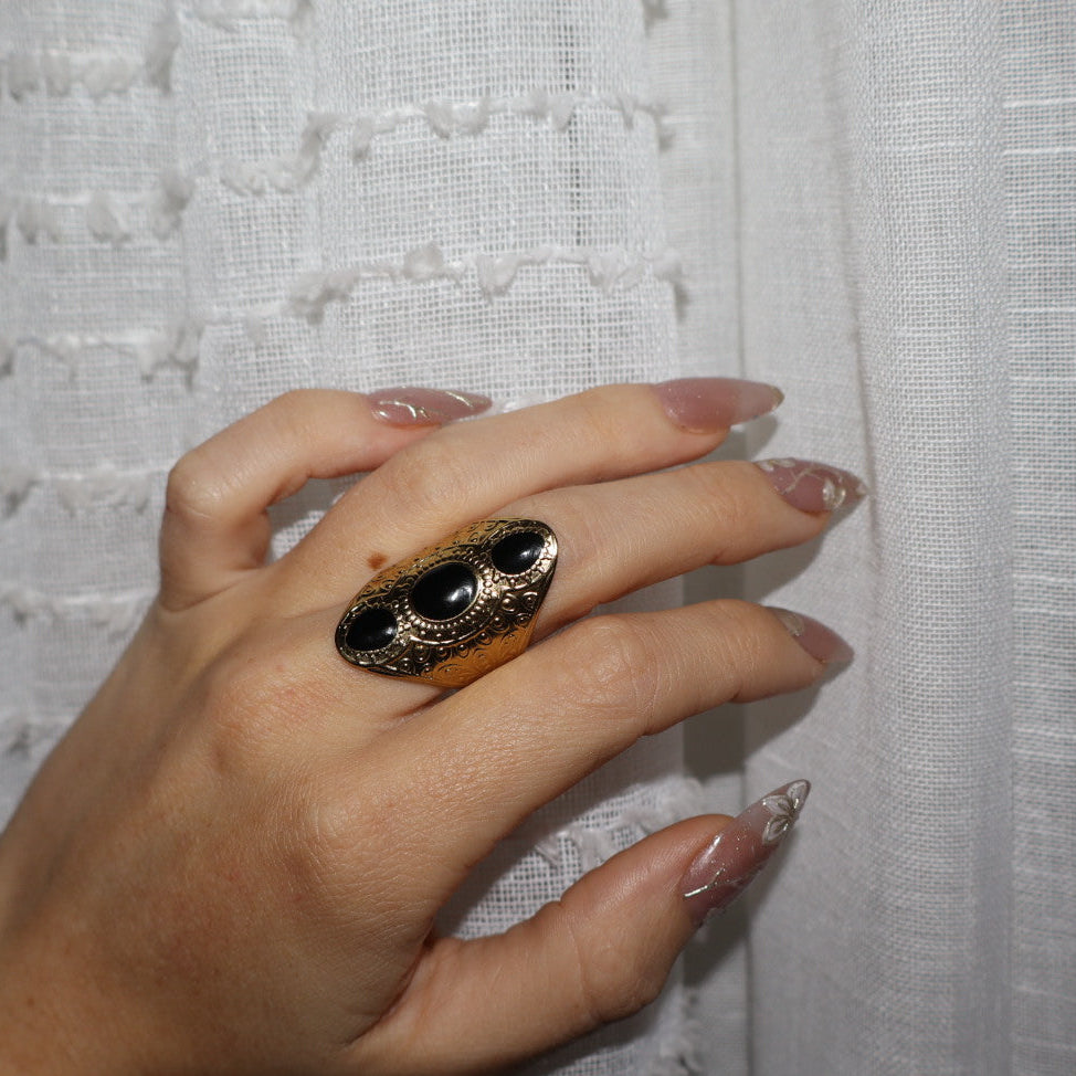 Gold Black Stone Statement Ring