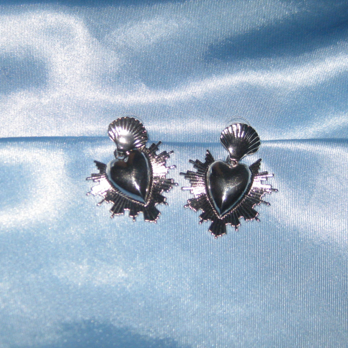 silver sacred heart earring set