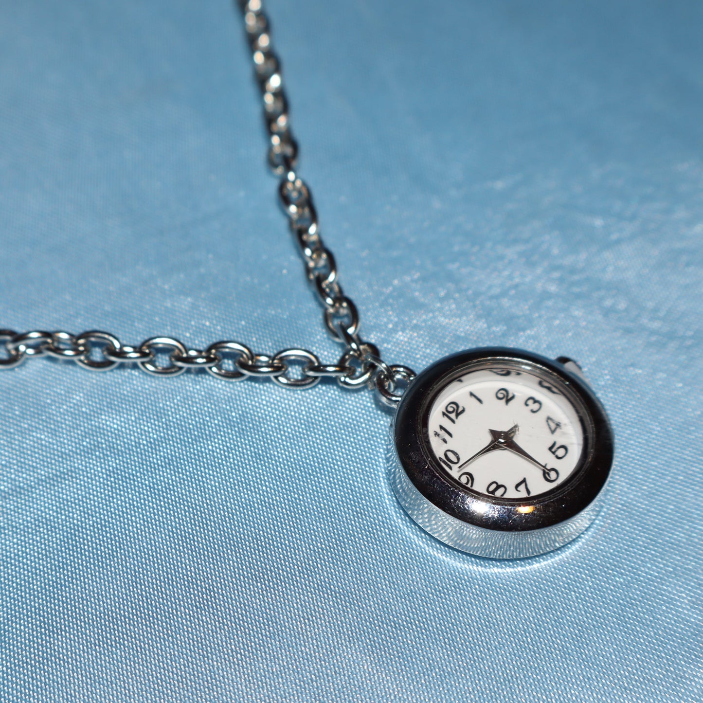 silver watch clock pendant necklace