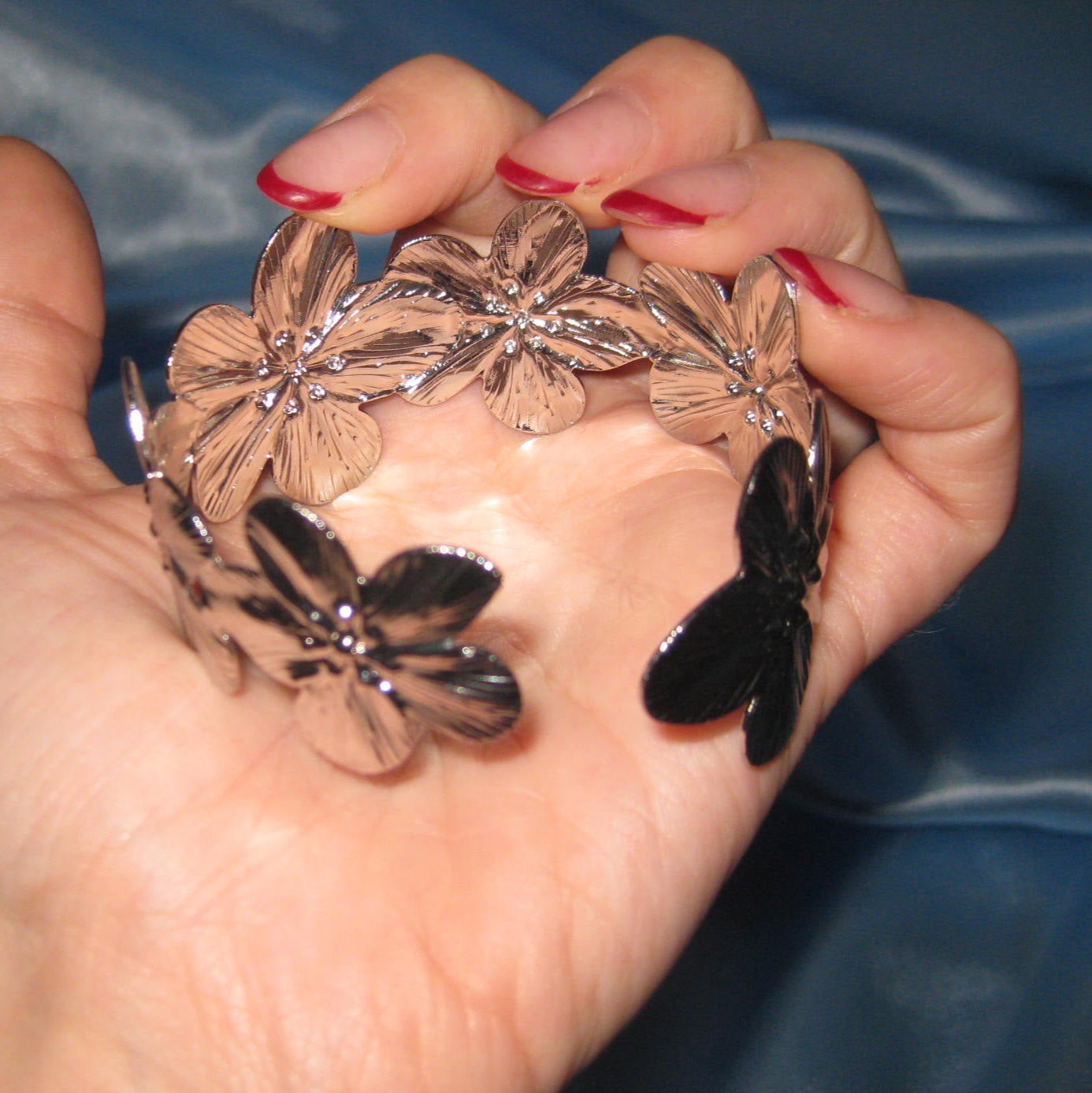 silver flower bangle arm cuff/bracelet