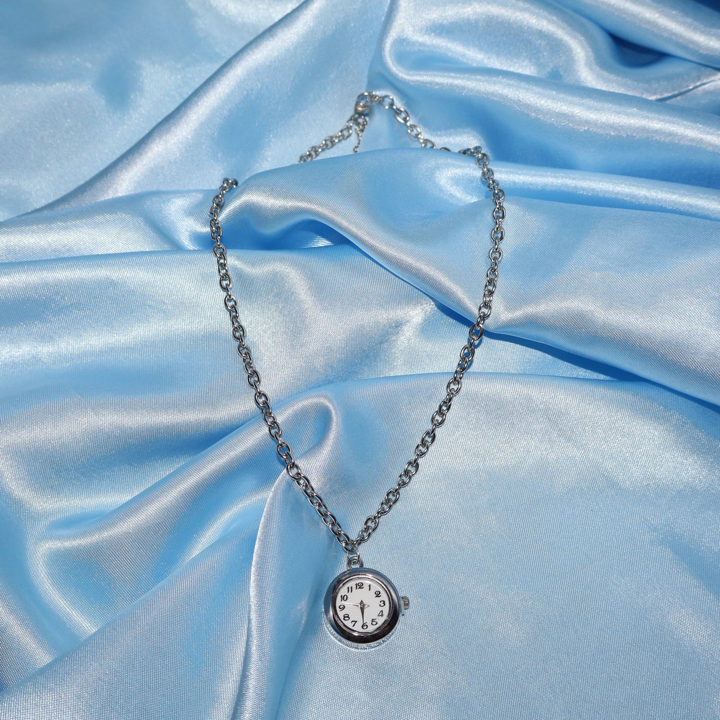 silver watch clock pendant necklace