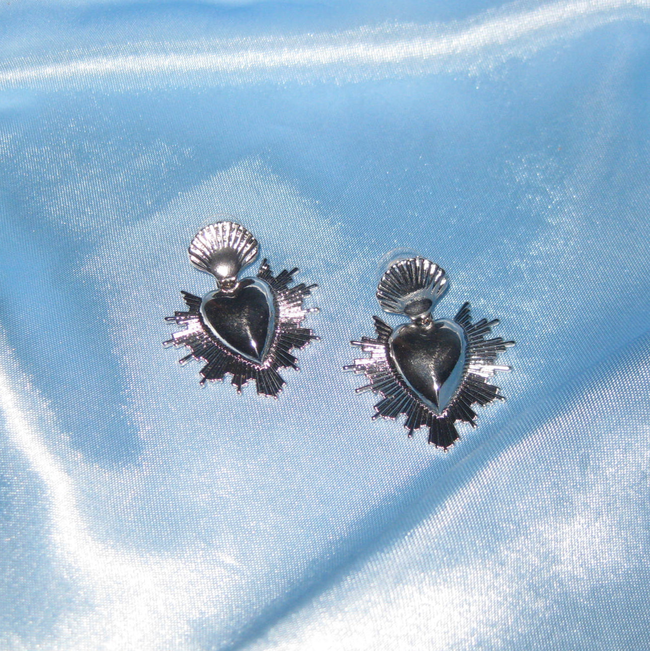 silver sacred heart earring set