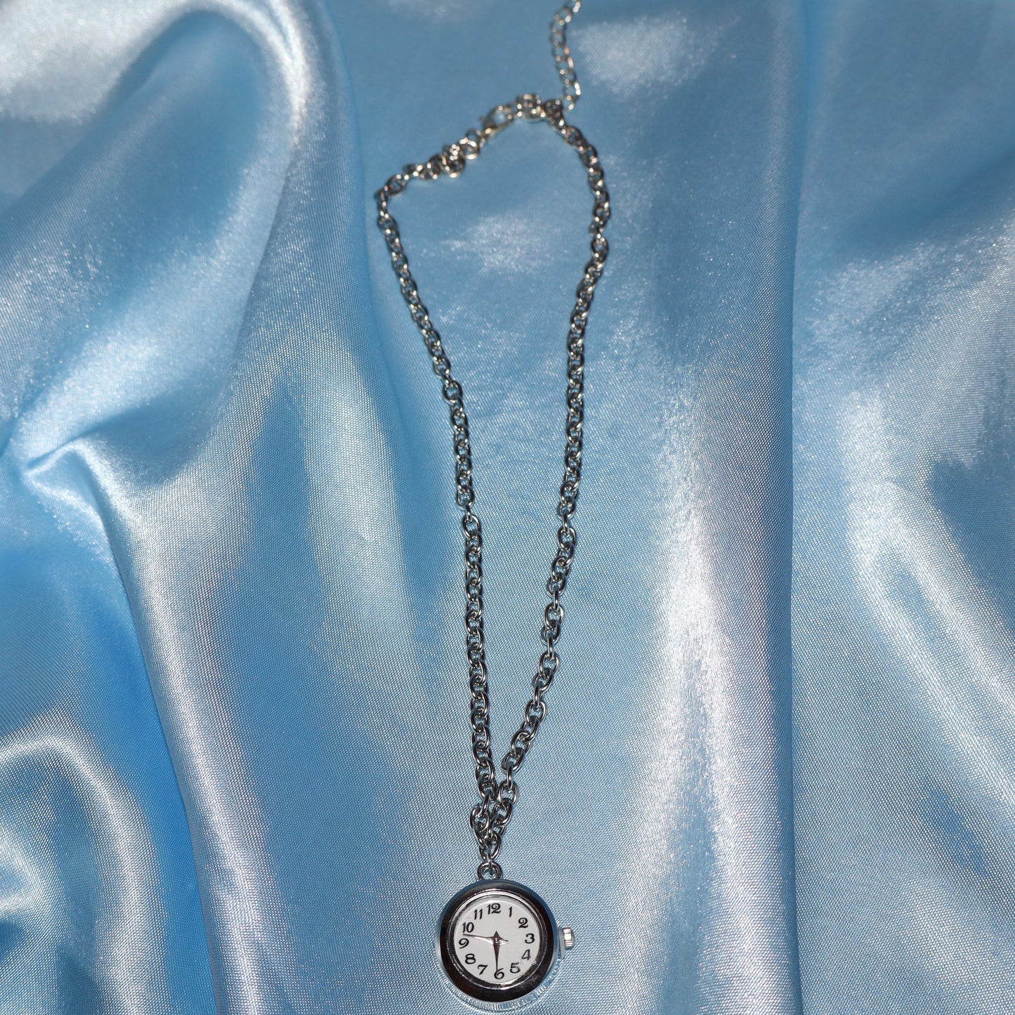 silver watch clock pendant necklace