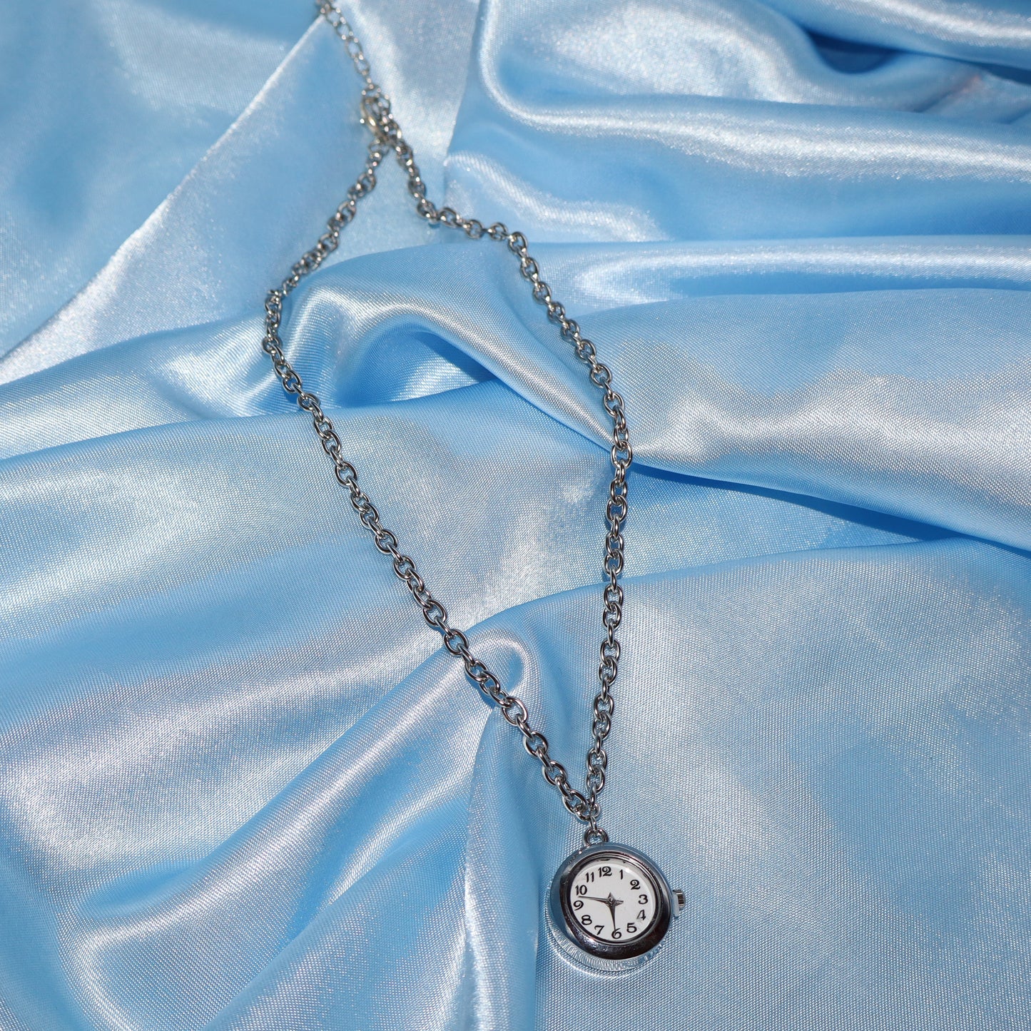 silver watch clock pendant necklace