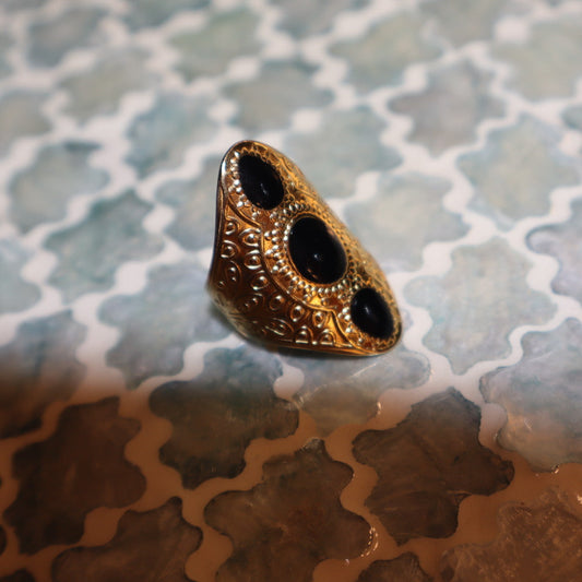 Gold Black Stone Statement Ring