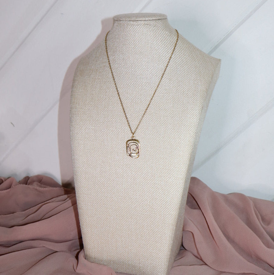 rectangle spiral necklace in gold