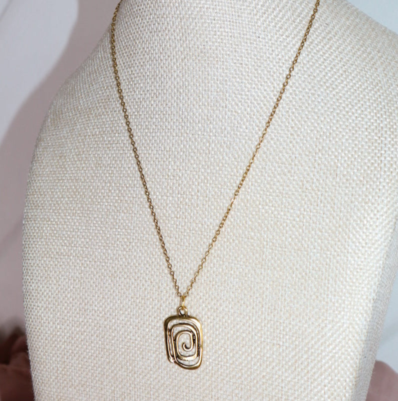 rectangle spiral necklace in gold