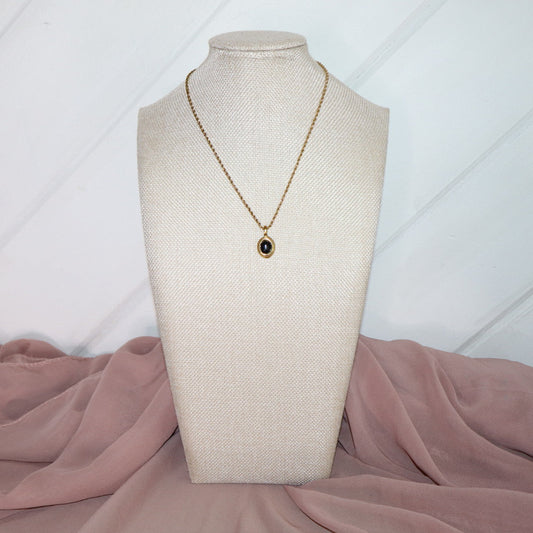 18k gold plated black stone necklace