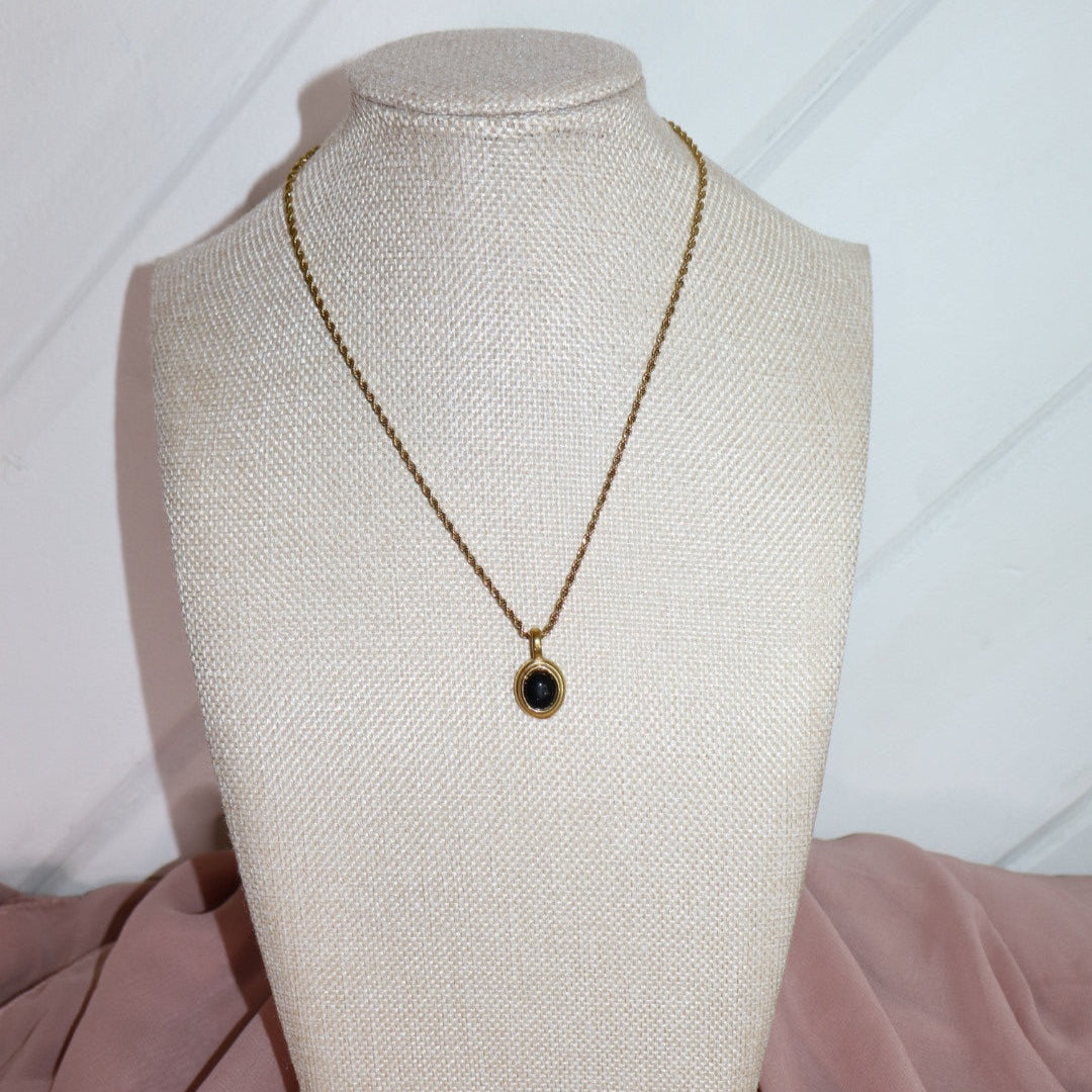 18k gold plated black stone necklace