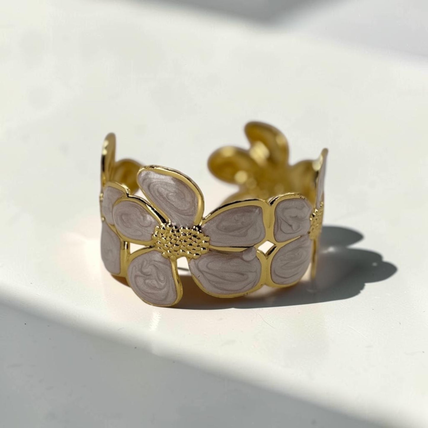 Ivory Daisy Bloom Cuff 18k Gold Plated