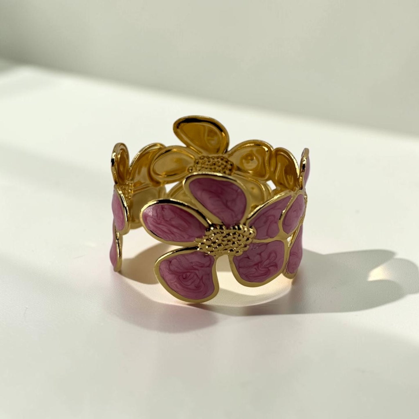 Pink Petal Daisy Bloom Cuff 18k Gold Plated