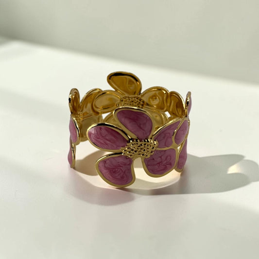 Pink Petal Daisy Bloom Cuff 18k Gold Plated