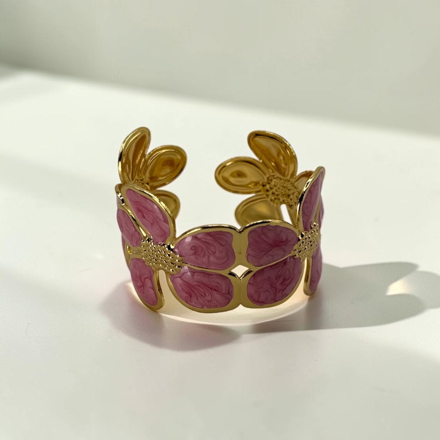 Pink Petal Daisy Bloom Cuff 18k Gold Plated
