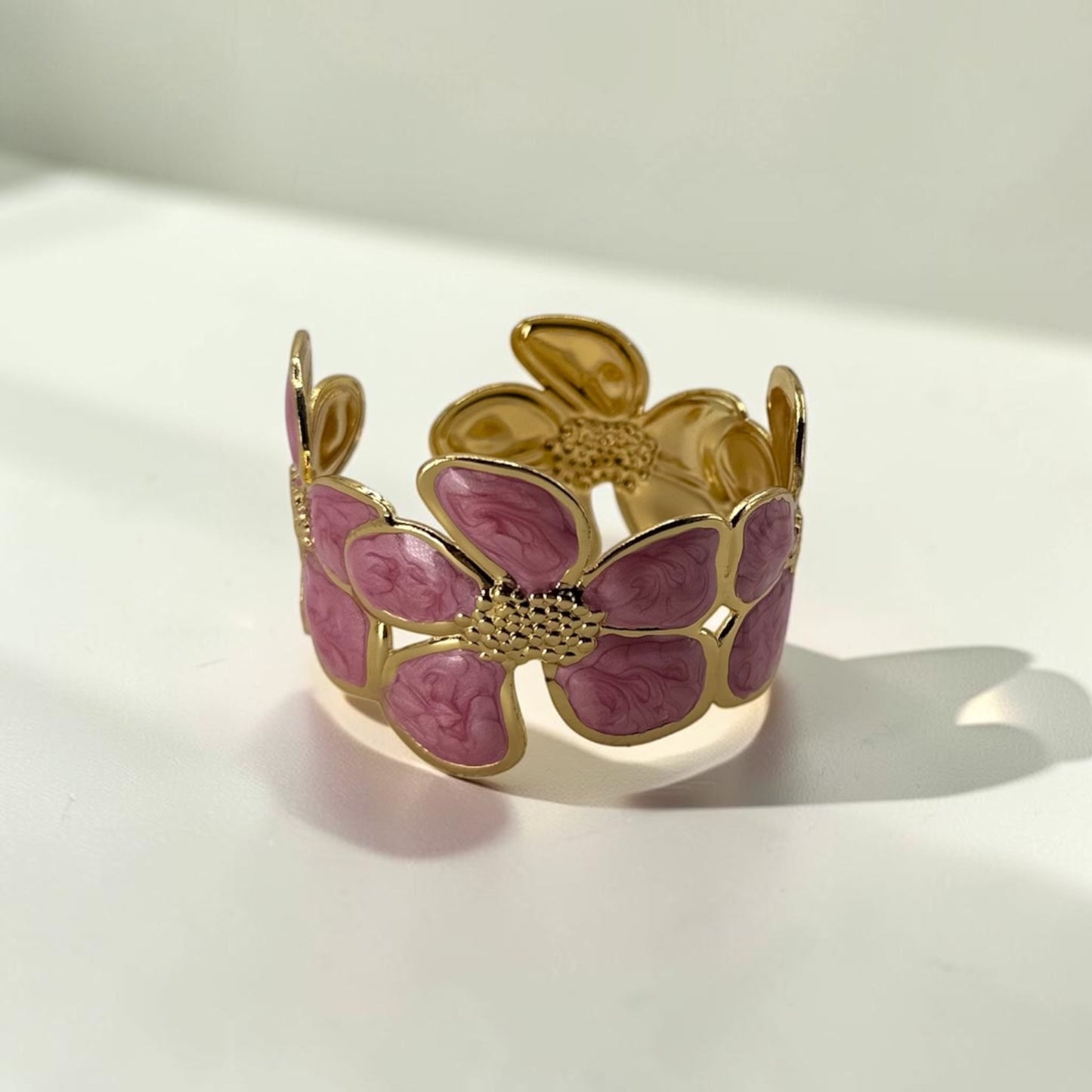 Pink Petal Daisy Bloom Cuff 18k Gold Plated