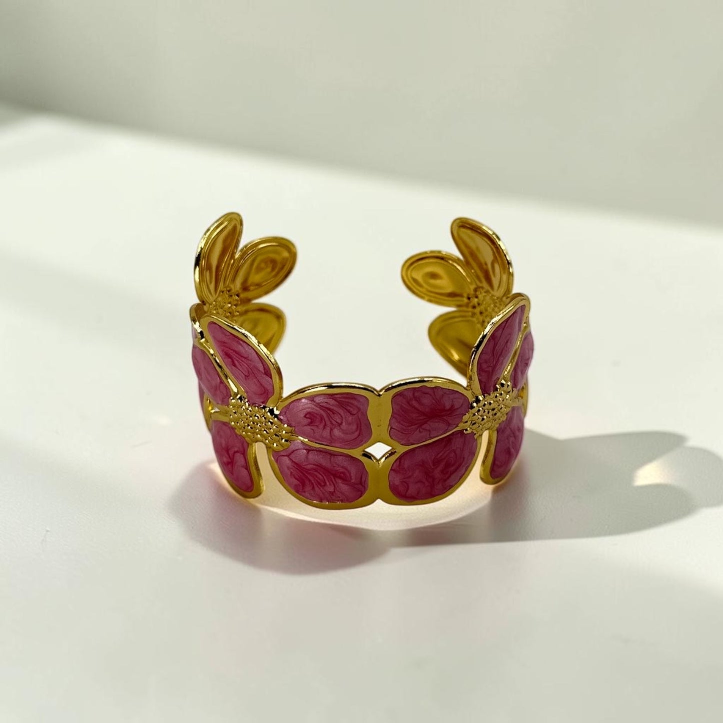 Pink Petal Daisy Bloom Cuff 18k Gold Plated