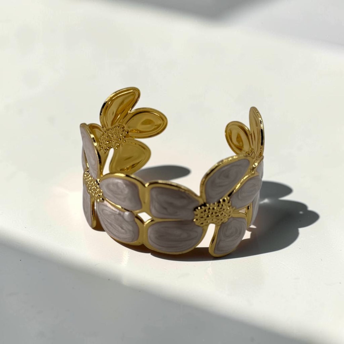 Ivory Daisy Bloom Cuff 18k Gold Plated