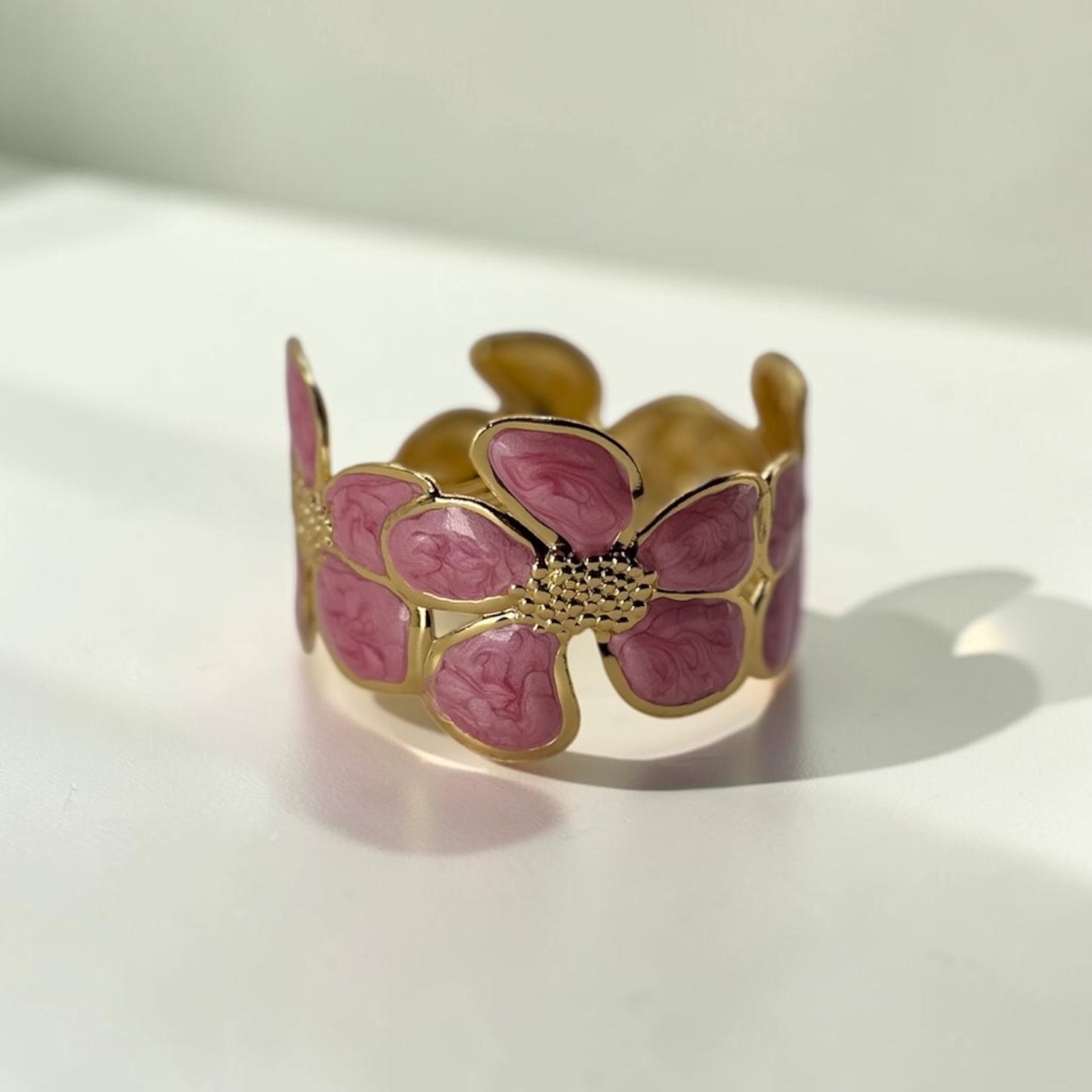 Pink Petal Daisy Bloom Cuff 18k Gold Plated