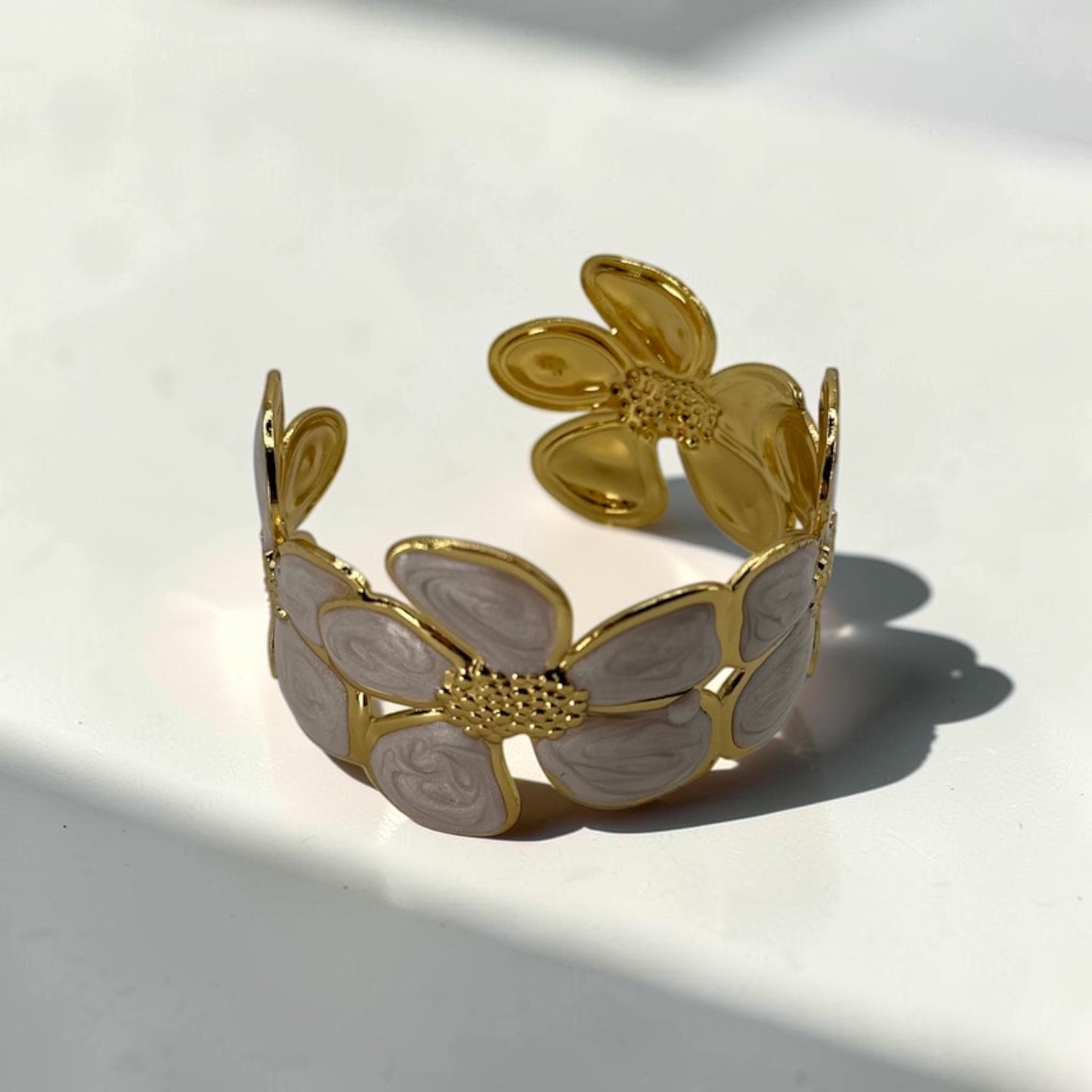 Ivory Daisy Bloom Cuff 18k Gold Plated