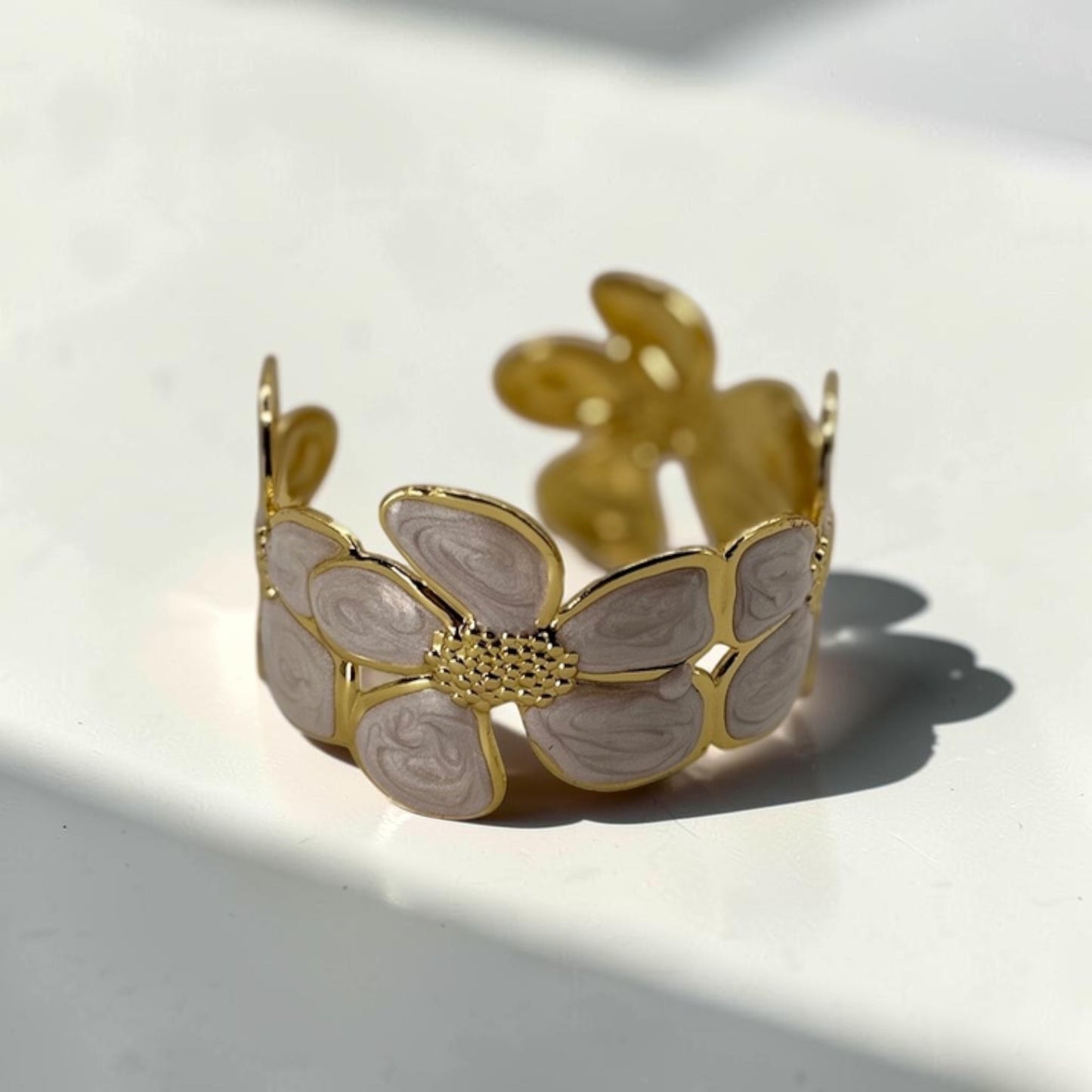 Ivory Daisy Bloom Cuff 18k Gold Plated