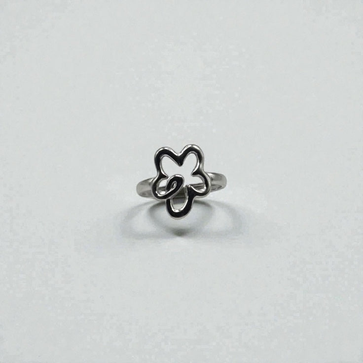 Silver flower Outline Ring- Silver