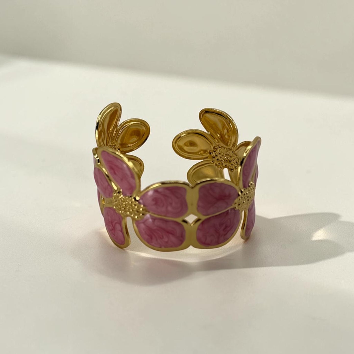 Pink Petal Daisy Bloom Cuff 18k Gold Plated