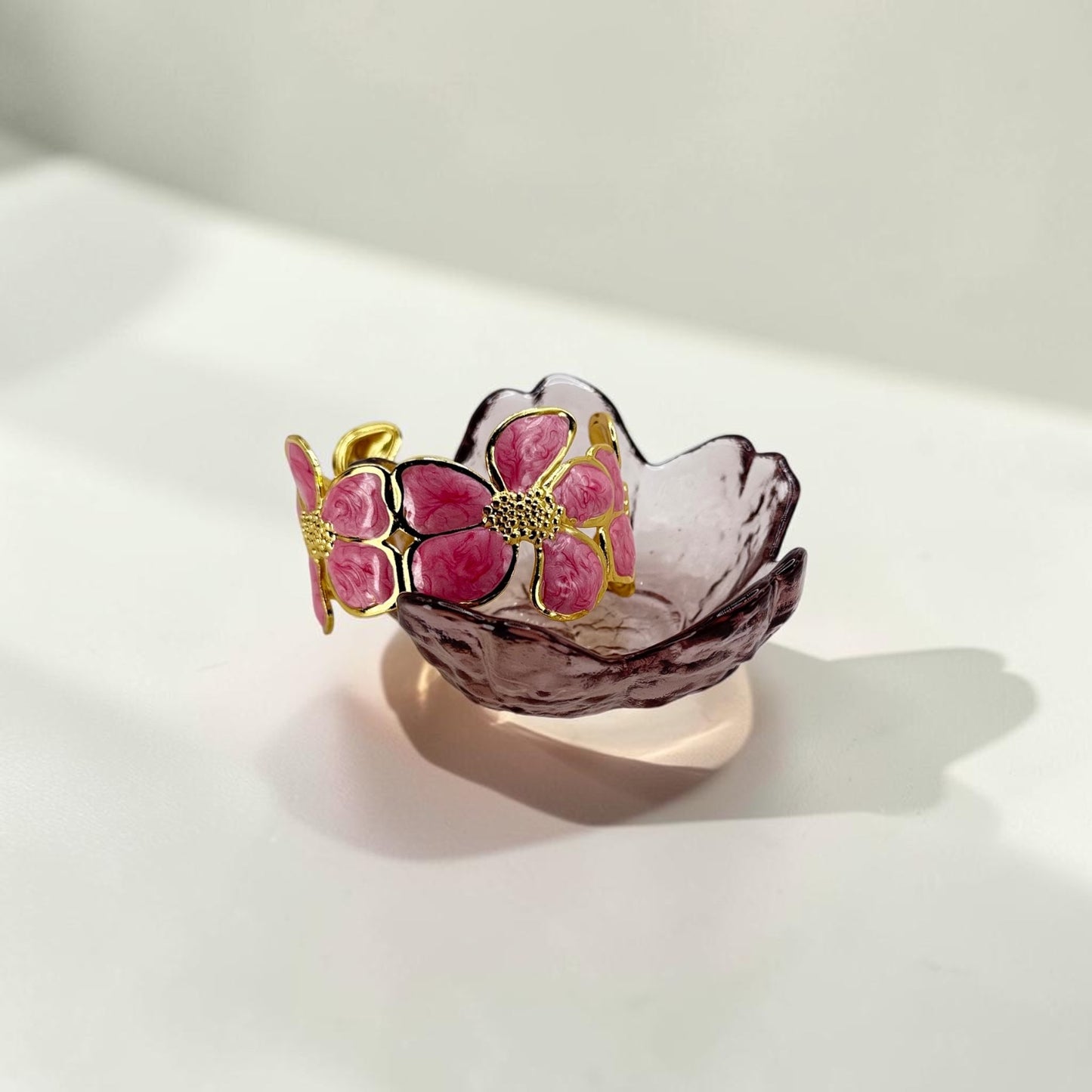 Pink Petal Daisy Bloom Cuff 18k Gold Plated