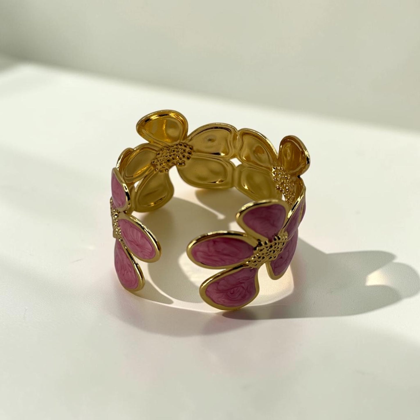 Pink Petal Daisy Bloom Cuff 18k Gold Plated