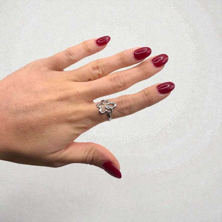 Silver flower Outline Ring- Silver
