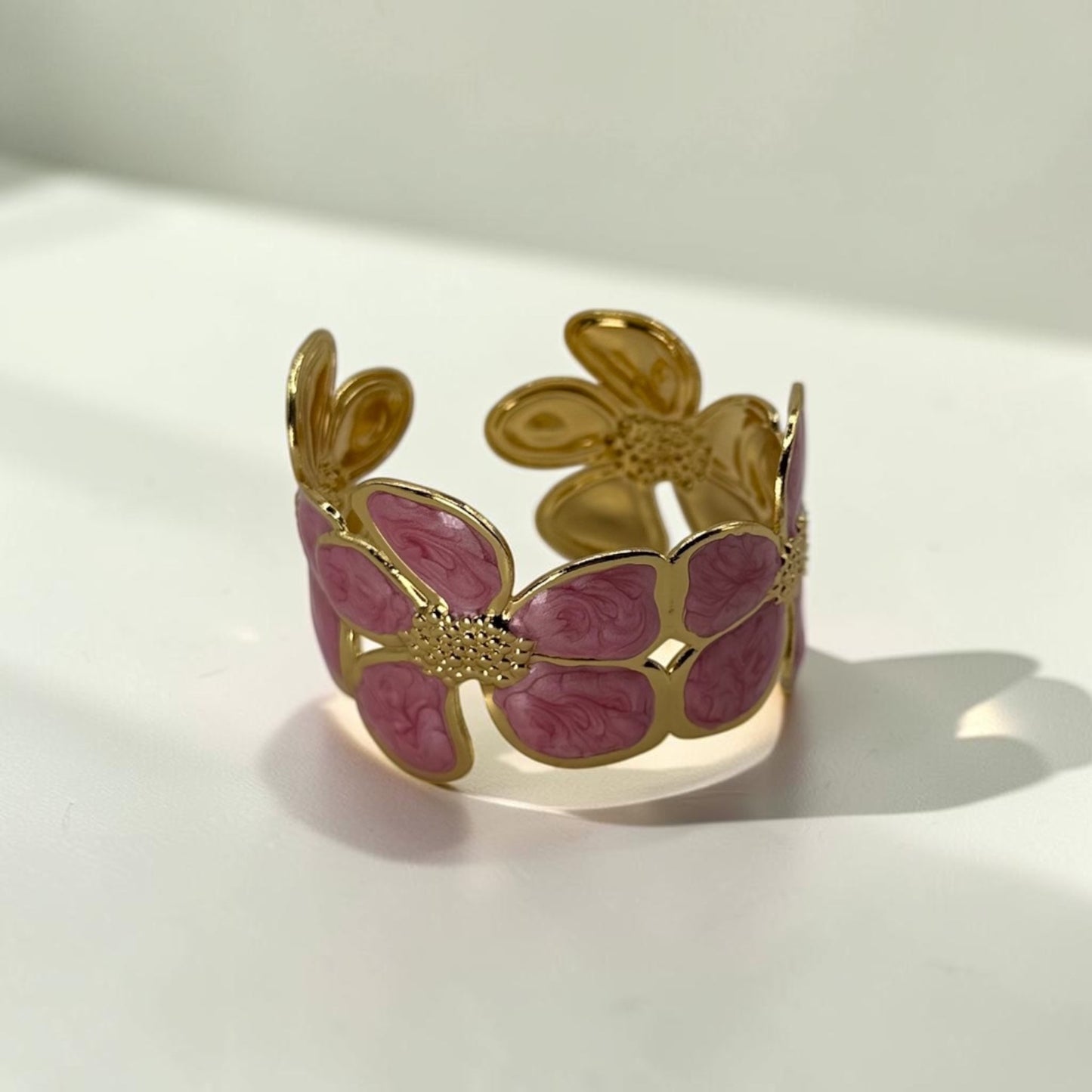 Pink Petal Daisy Bloom Cuff 18k Gold Plated